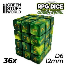 36x D6 12mm Dice - Green Swirl