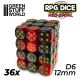 36x D6 12mm Dice - Red Swirl