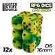 12x D6 16mm Dice - Lime Marble