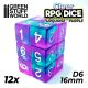 12x D6 16mm Dice - Clear Turquoise/Purple